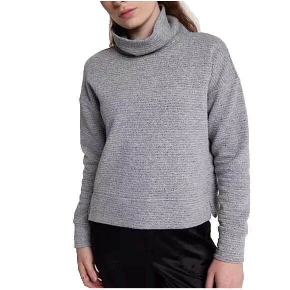Calia Lunar Jacquard Funnel Neck Pullover Sweatshirt Womens M Gray Side Split - Picture 4 of 8